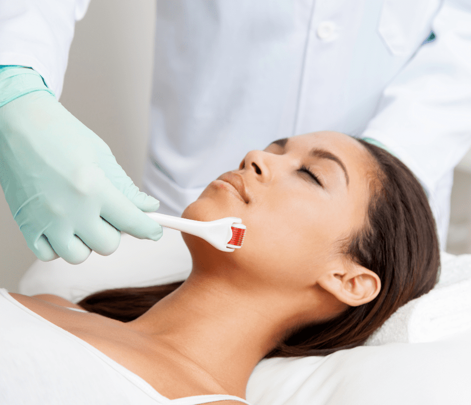 patient receiving microneedling treatment from the doctor