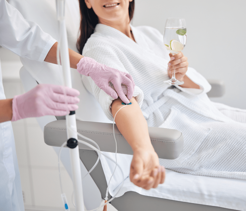 a woman having iv vitamin therapy or iv hydration therapy
