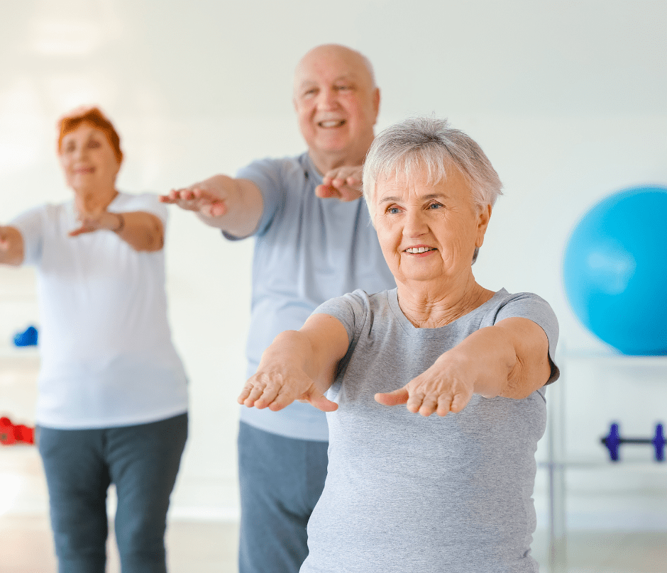 elderly people exercising after exosome therapy