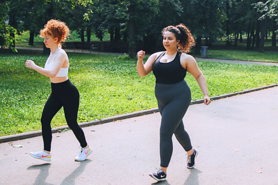two women doing a fitness run
