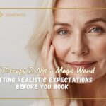 A mature woman with light hair and a gentle smile touches her face, illustrating insights from our IV therapy guide on setting realistic expectations.