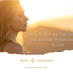 Banner explaining how IV therapy immune support from Saint Aesthetix strengthens the body during flu season.