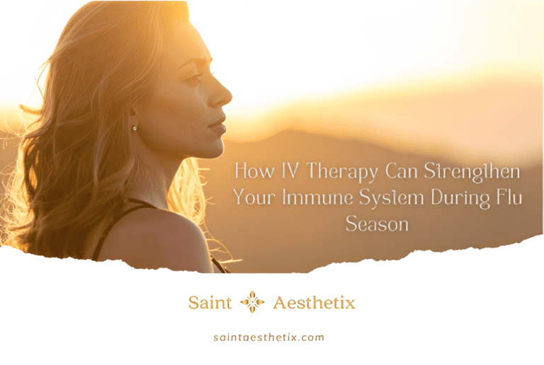 Banner explaining how IV therapy immune support from Saint Aesthetix strengthens the body during flu season.