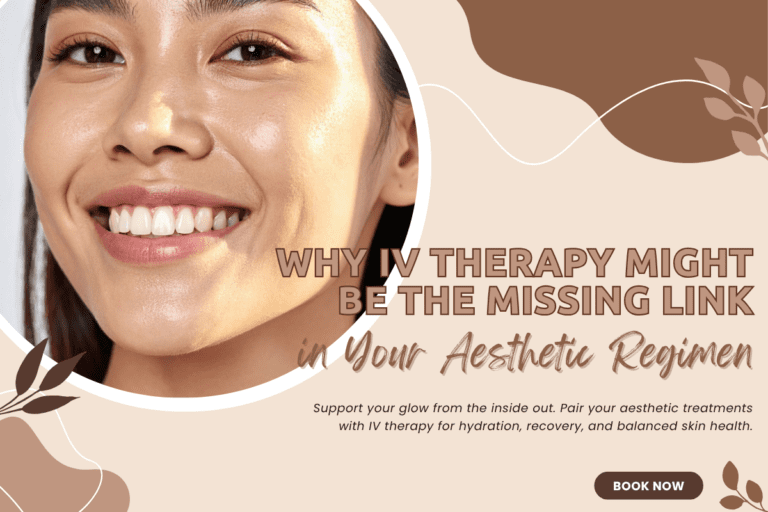 Woman with glowing skin promoting IV therapy after dermal fillers for hydration and recovery at Saint Aesthetix.