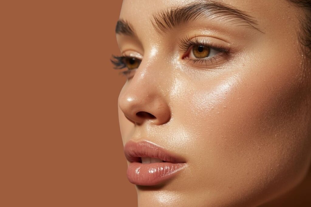 Close-up of vibrant, hydrated skin showcasing internal skincare results at Saint Aesthetix, a gender-inclusive med spa focused on cellular health.